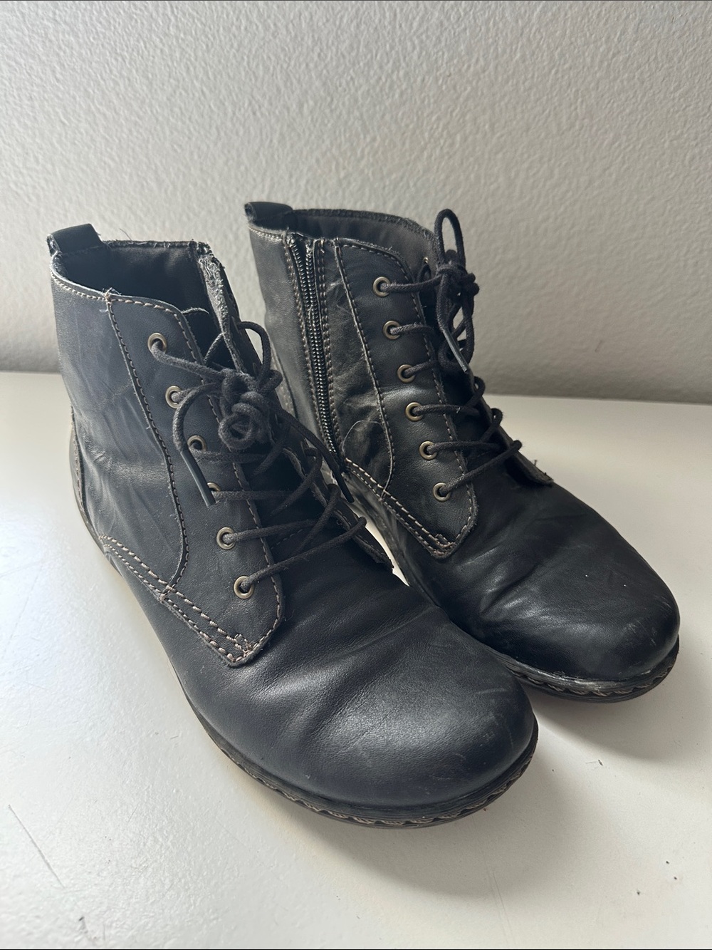 Clarks Black Leather Lace-Up Ankle Boots with Side Zip